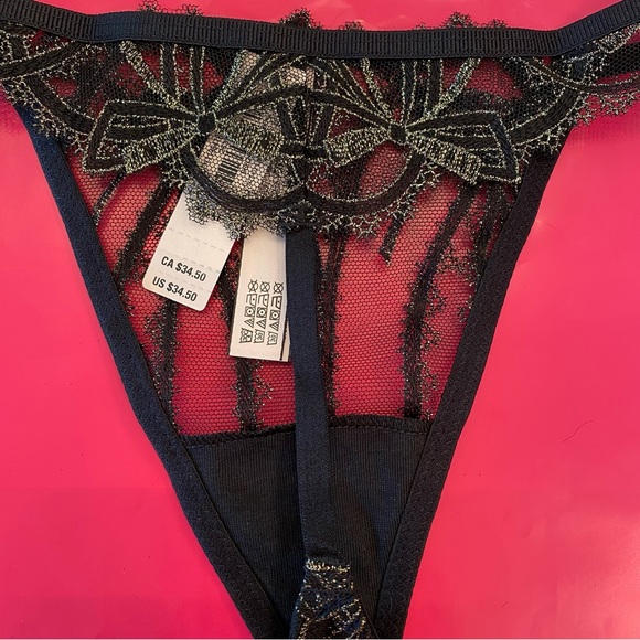 VS DREAM ANGELS Shine Lace V-String Panty Black Gorgeous Sexy NWT - Picture 16 of 16